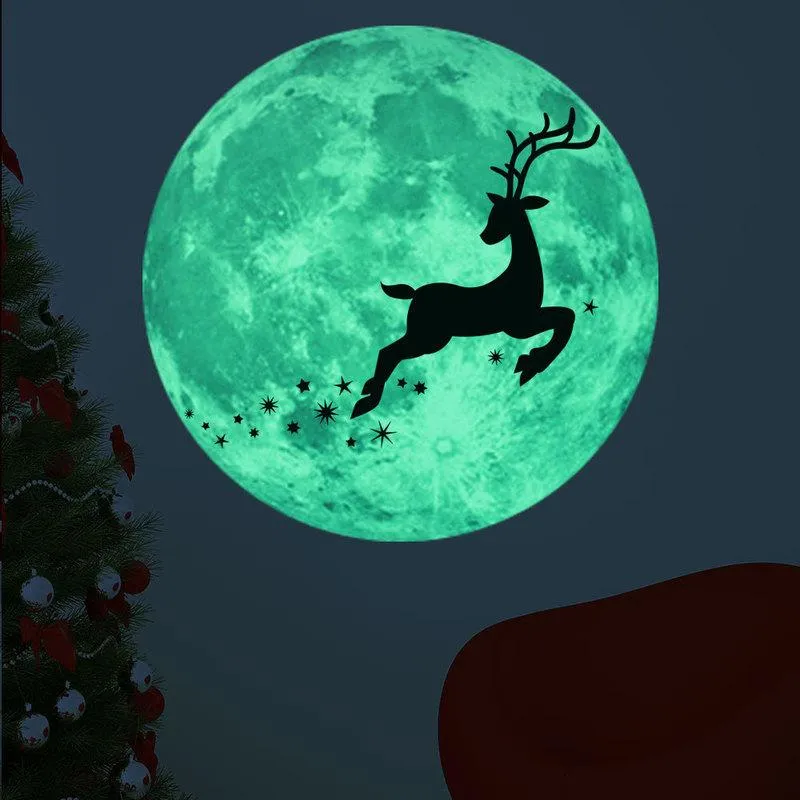 Väggklistermärken Lysande Moon Castle Christmas Tree Elk Fluorescerande Sovrum Vardagsrum Hem Dekaler