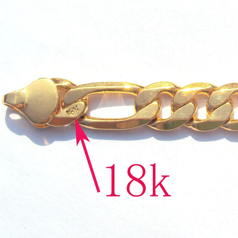 18 k Сплошное золото подлинное отделка штампованная 10 мм тонкая фигаро -хжелак цепи