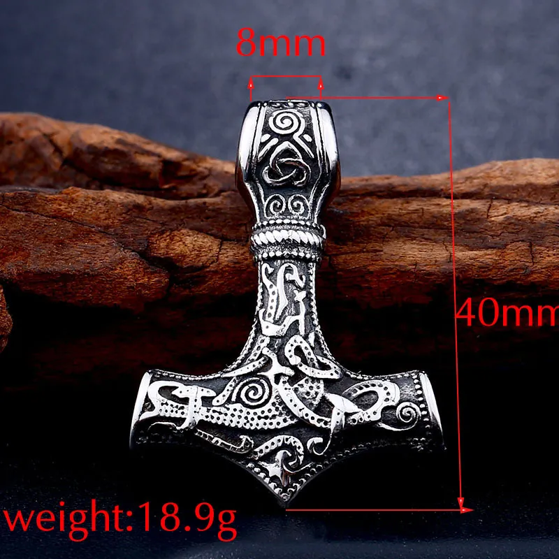 Vintage heren roestvrijstalen hanger ketting gravure Viking hamer Mjolnir Noorse Jewelry207G