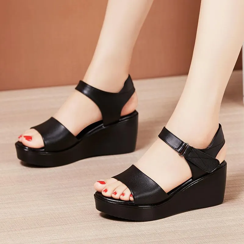 Summer Wedges Sandals Women's 6cm Middle Heel Platform Comfortable Black Red White