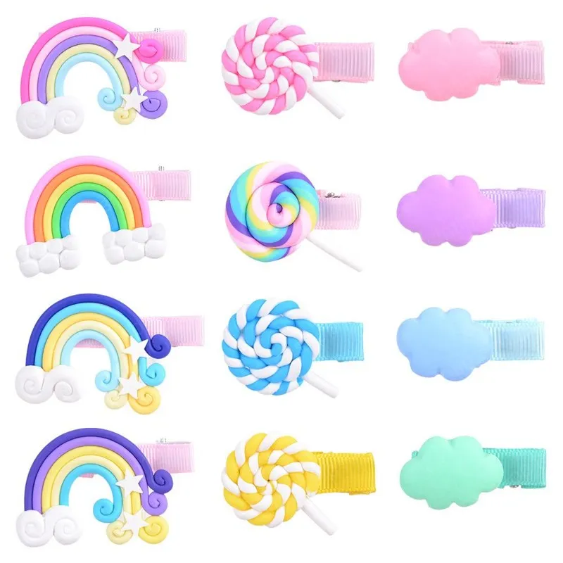Baby Girls Barlettes Lollipop Cloud Fash Rainbow Clips HairPins Младенческие Красочные стрижки Дети Обернутая Безопасность BB Клип Детские Аксессуары для волос