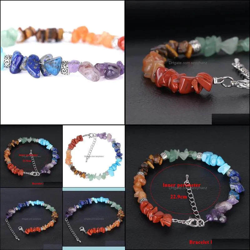 7 Chakra Reiki Women Bracelets Chain Link Lobster Clasp Healing Balance Natural Chip Stone Beads Meditation Rainbow wjl2899