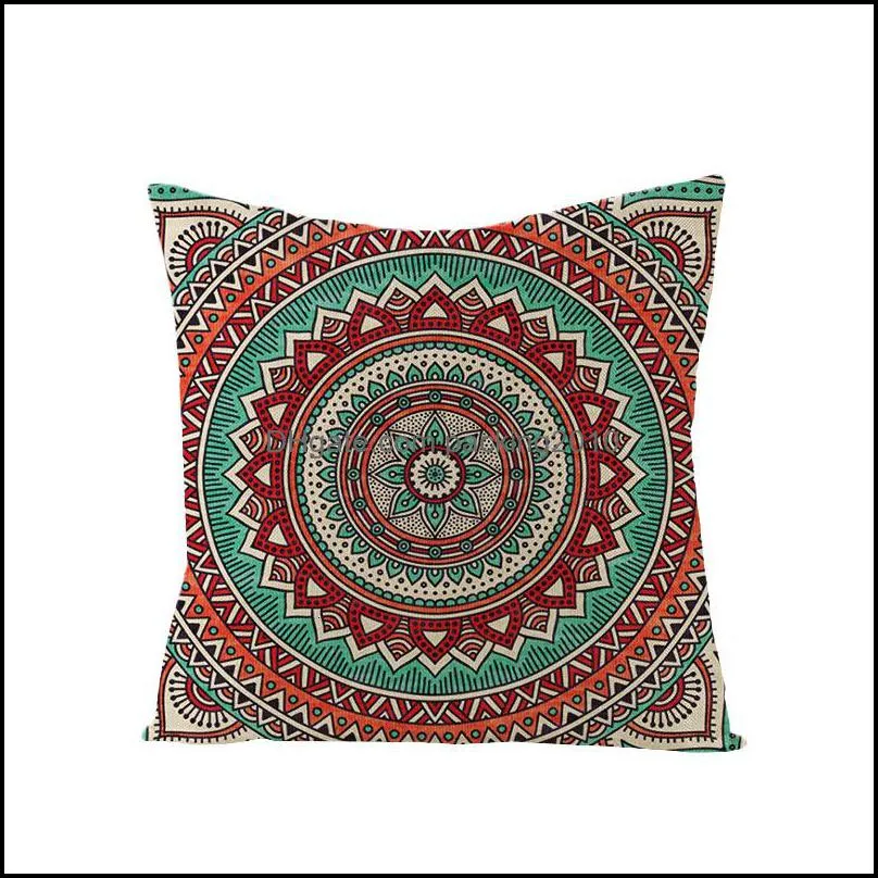 Mandala style Bohemian linen pillow cover, square sofa pillow cover