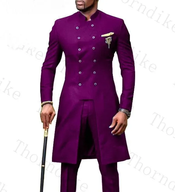 Mäns kostymer Blazers 2021 dubbelbröst afrikansk design Slim Fit Men for Wedding Groom Tuxedos Dark Grey Bridegroom Man Pro250F