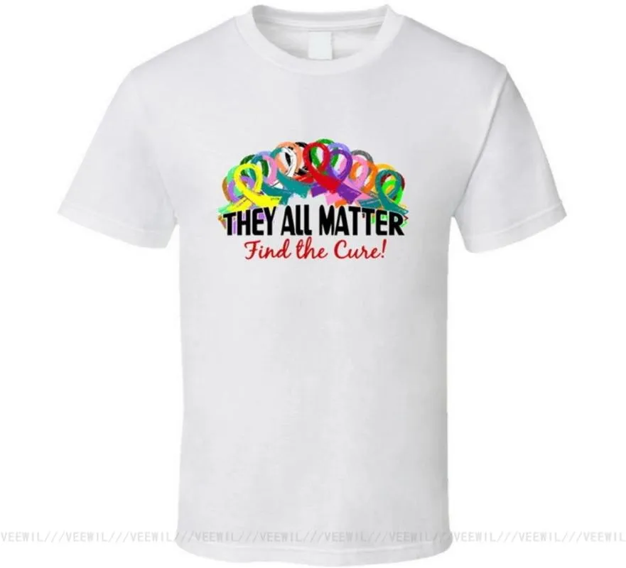 Men's T-Shirts They All Matter Find A Cure T-Shirt Cancer Awareness Ribbon Gift From US Cotton Tee Shirt Custom Screen Printed