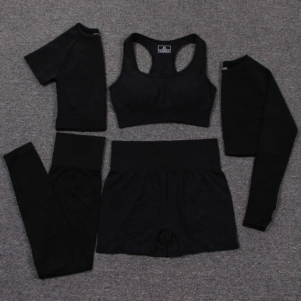 2/3 / 5 adet Seamlwomen Yoga Set Spor Gömlek Fitnshorts Egzersiz Giysileri Kadınlar Için Spor Giyim Yüksek Bel Legging Spor Seti X0629