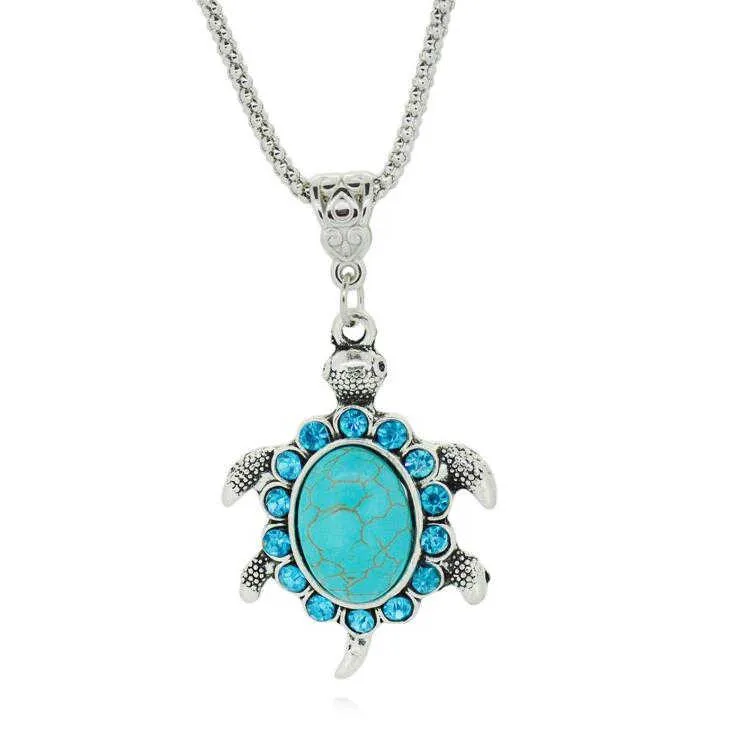 Baby Turtle Tibetan Silver Turquoise Hanger Kettingen DMTQN059 Mode Gift Nationale Stijl Vrouwen Mannen DIY Ketting Hangers