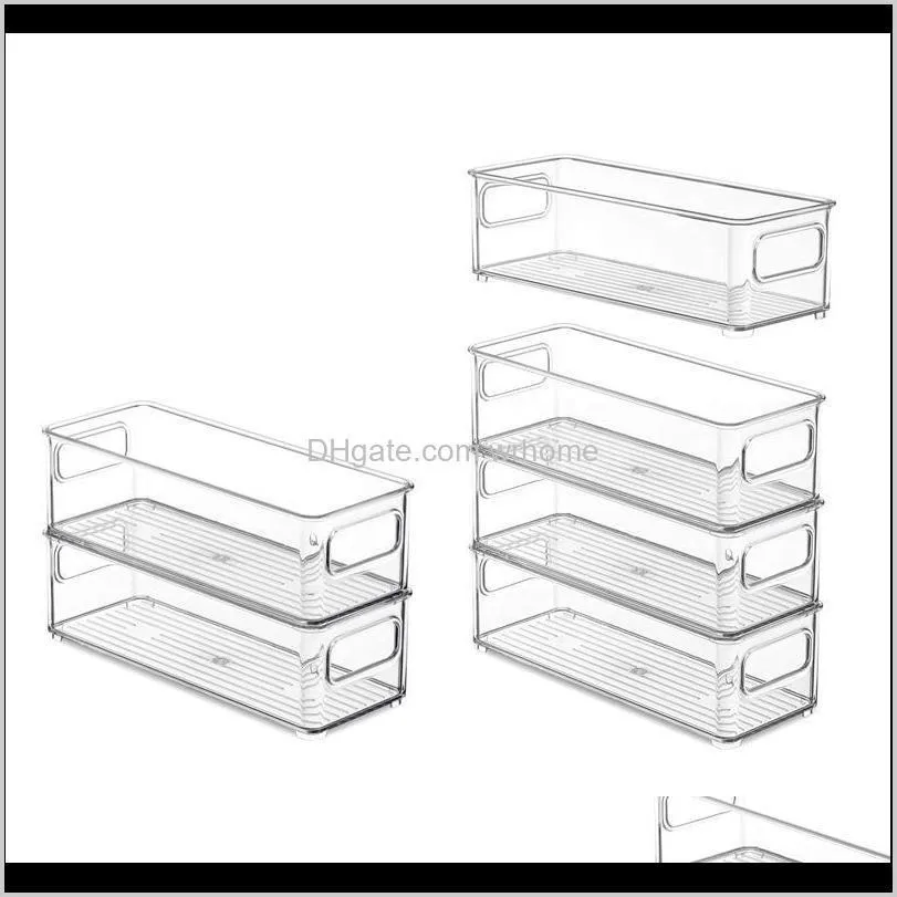 Refrigerator Organizer Bins, Clear Stackable Plastic Storage Rack With Handles For Pantry, Kitchen Bottles & Jars