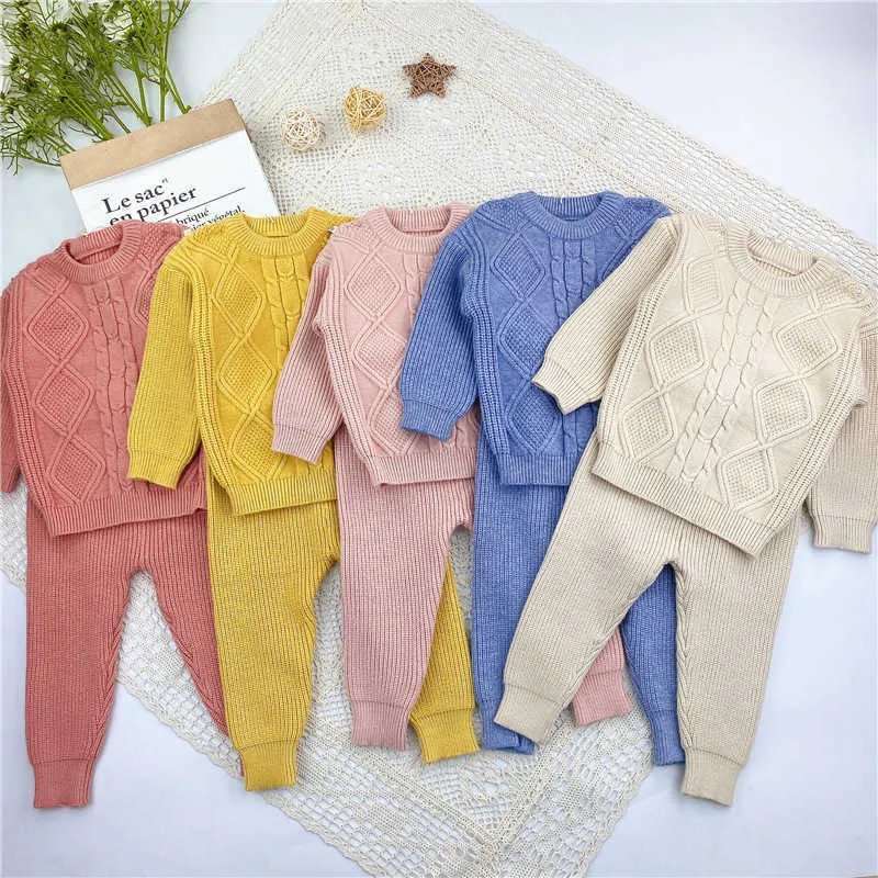 2pcs/set Newborn Baby Girl Boy Knitted Clothes Set Sweater+pant Cotton Infant Toddler Spring Autumn Winter Clothing Sets Outfit G1023