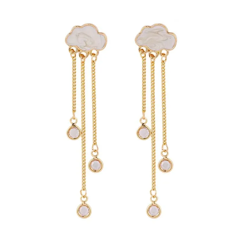 Boucles d'oreilles longues pampilles en nuage faites à la main pour femmes, goutte d'eau en cristal, cadeaux créatifs, bijoux de fête, cadeaux de vacances féminins