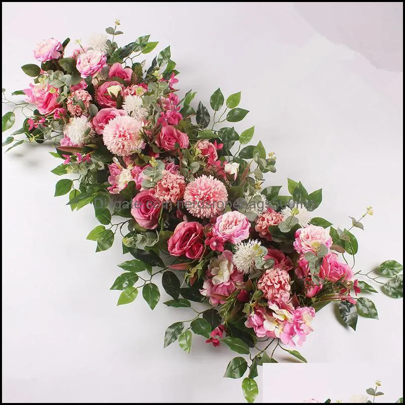 Decorative Flowers 100CM DIY Wedding Flower Wall Arrangement Supplies Silk Peonies Rose Artificial Row Decor Iron Arch Backdrop