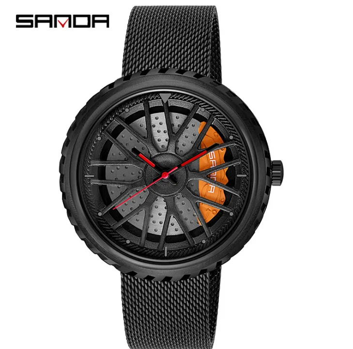 Orologio da uomo con personalità di tendenza alla moda, orologi con bordo scavato per auto, cintura in rete, orologi da polso da uomo al quarzo accurati