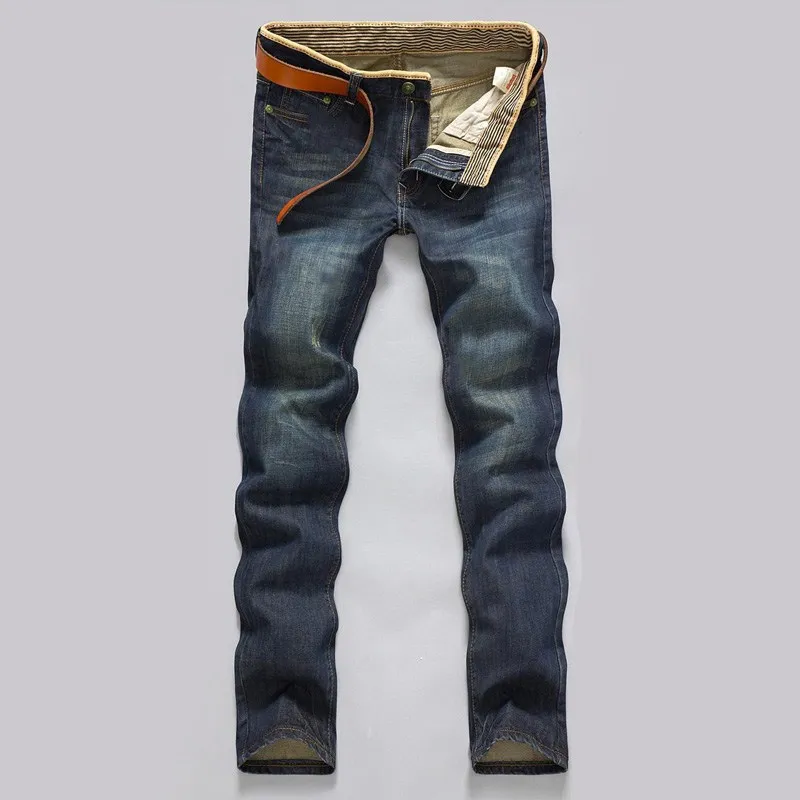 Klassiska män avslappnad mid-ris rak denim jeans långa byxor bekväma byxor löst fit varumärke herrkläder mans jeans 29 32 36 36