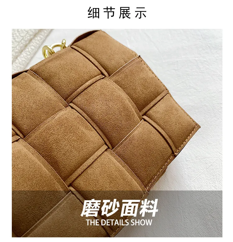 HBP The new autumn and winter women`s bags are high-end trendy with frosted leather, one-shoulder crossbody, chain woven pillow bag, handbag