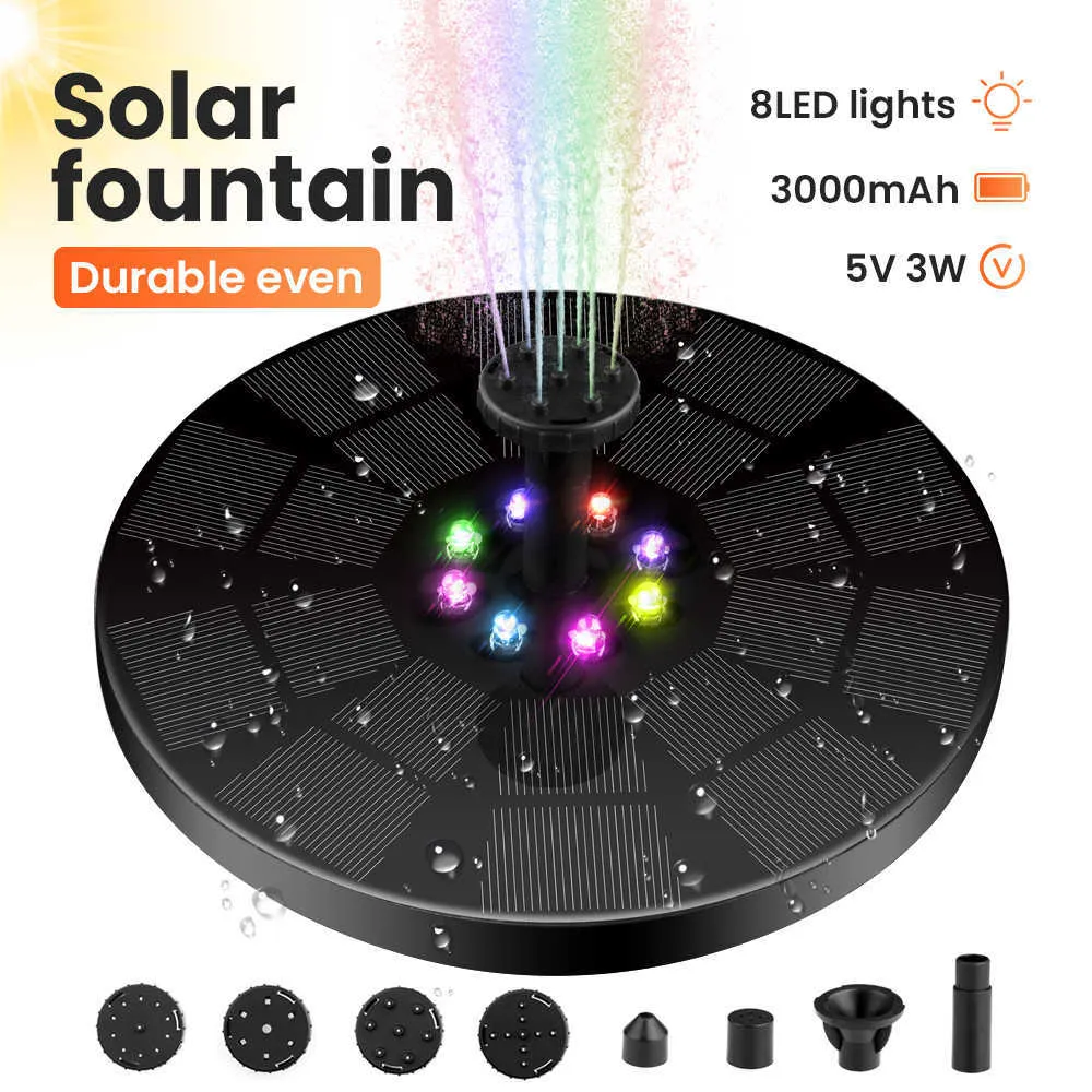 Soldriven vatten fontän utomhus fågel bad pumpa ljus vattenfall flytande för pool damm trädgård 210713