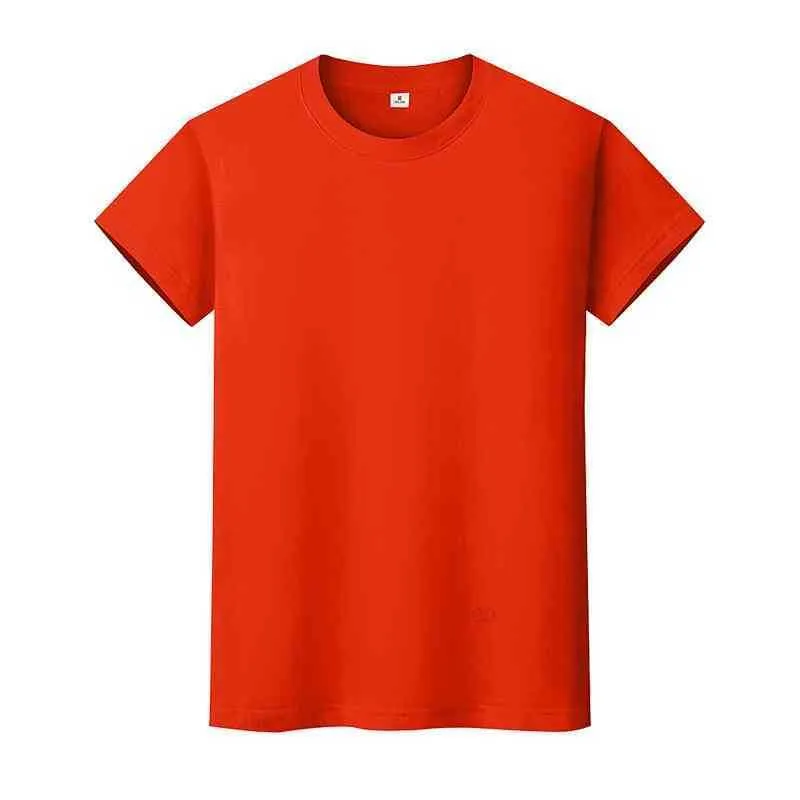 hommes et femmes col rond couleur unie T-shirt été coton fond à manches courtes demi-manches B5AVEi