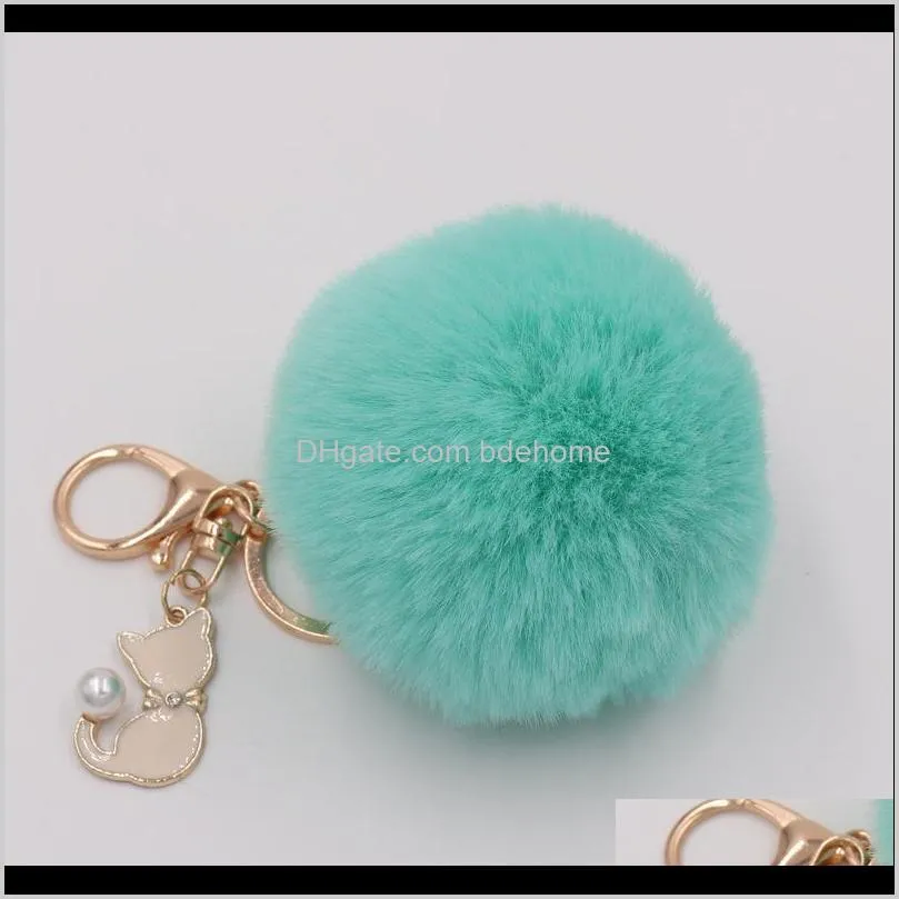 cute keychain faux rabbit fur keychain cute pearl pink cat key chains for women fluffy keyring trinket girl bag charms