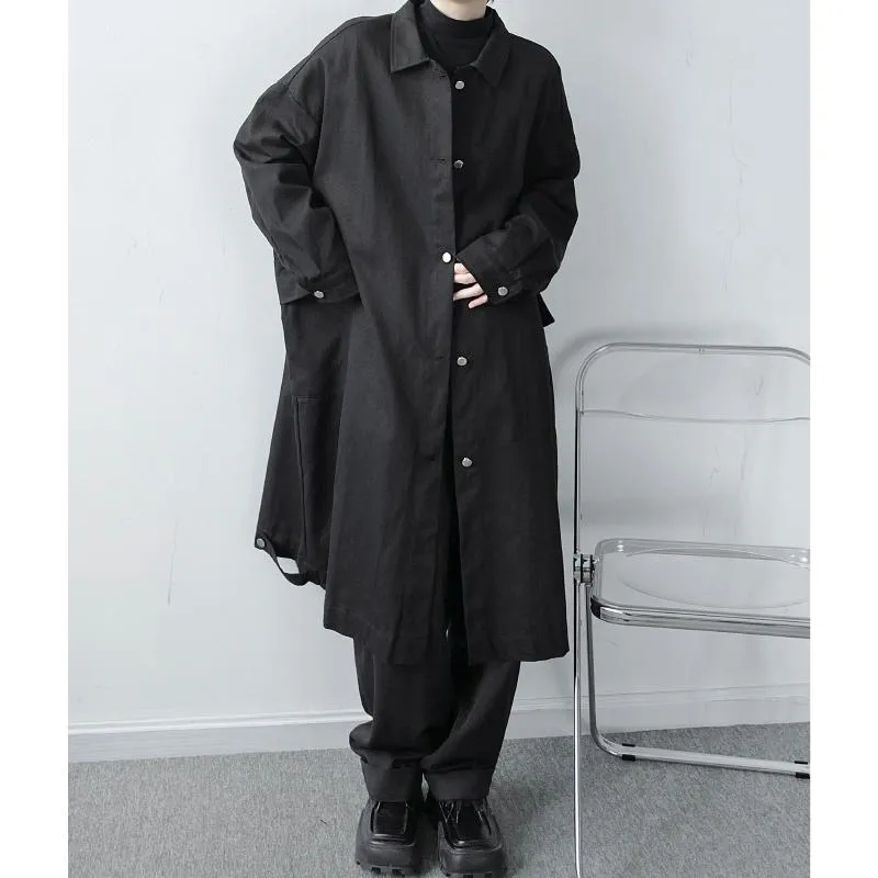 Hommes Trench Manteaux Hommes Femmes Japon Harajuku Streetwear Vintage Veste Survêtement Coton Matériel Mi-Longueur Lâche Casual Manteau