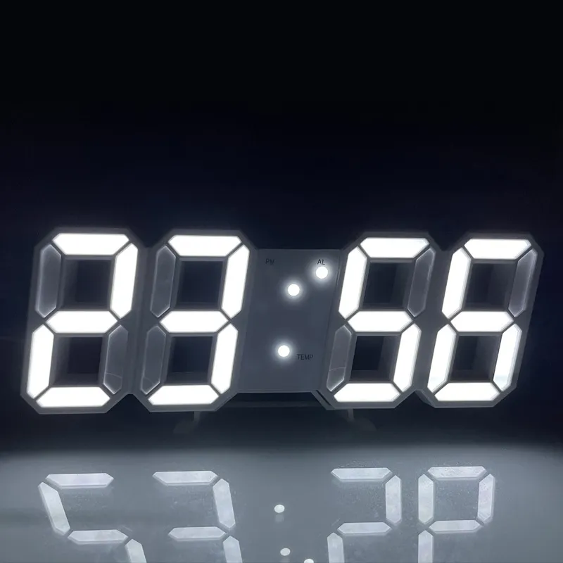 Luz de gabinete LED 3D LED Digital Reloj Modo Noche de brillo Mesa electrónica ajustable reloj Reloj Relojes de visualización 24/12 horas despertadoras colgantes de pared CRESTech168