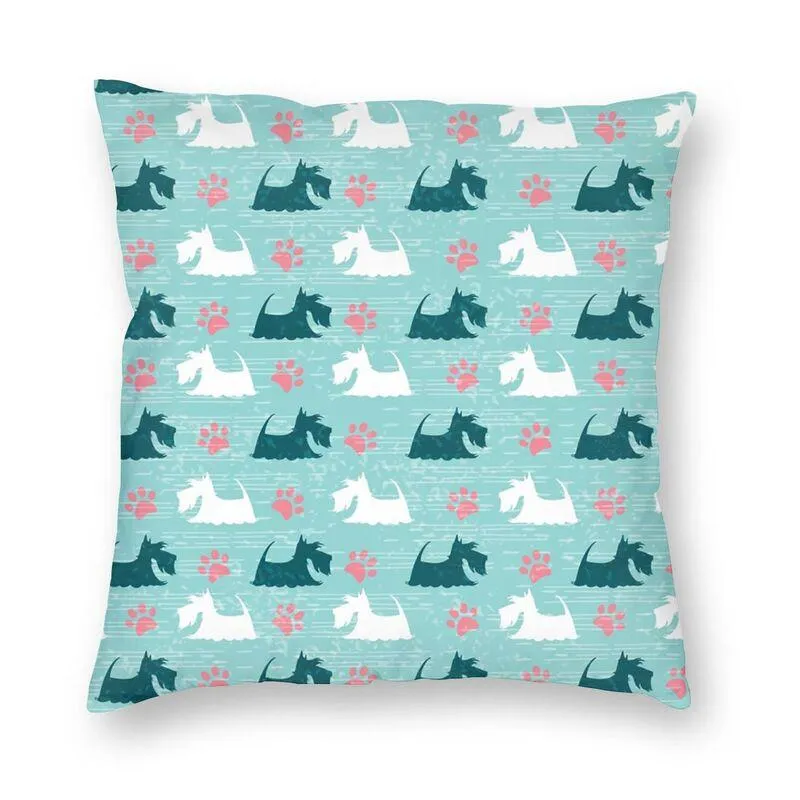 Cushion/Decorative Pillow Turquoise Happy Scottie Print Cushion Cover Sofa Home Decor Scottish Terrier Dog Square Throw Case 40x40