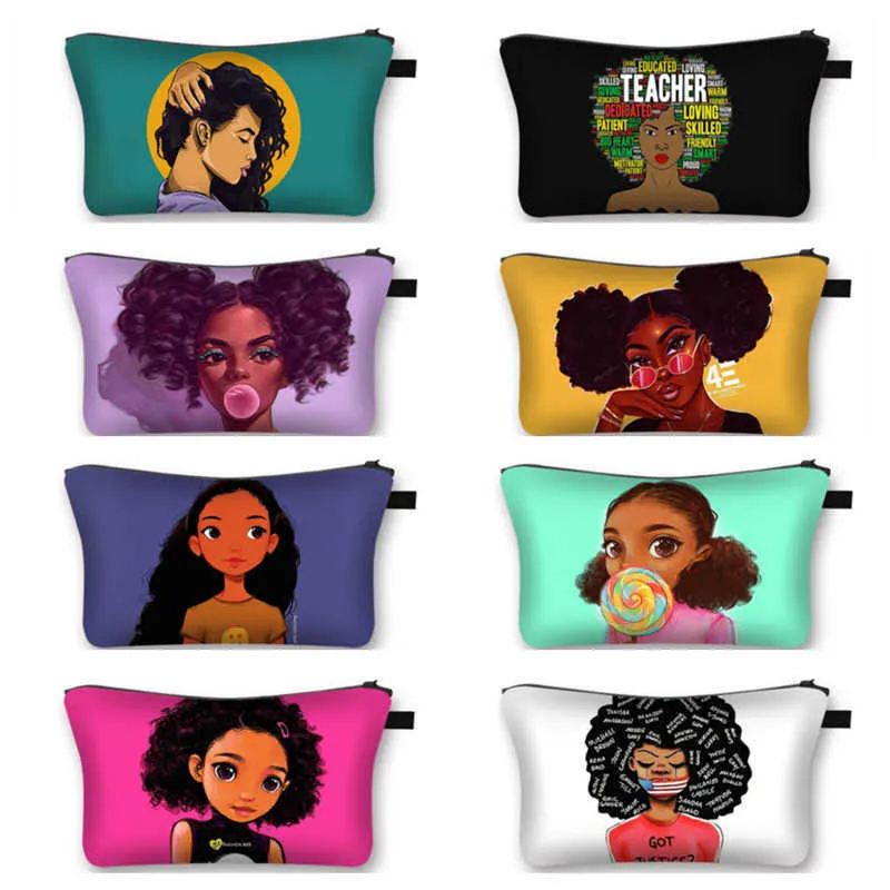 Meninas Afro Pretas Fazendo Bag Bolsa Impermeável para Senhoras Multi-Funcional Travel Funcional Bag Zipper Bolsa De Embraiagem Bag 28 Cores