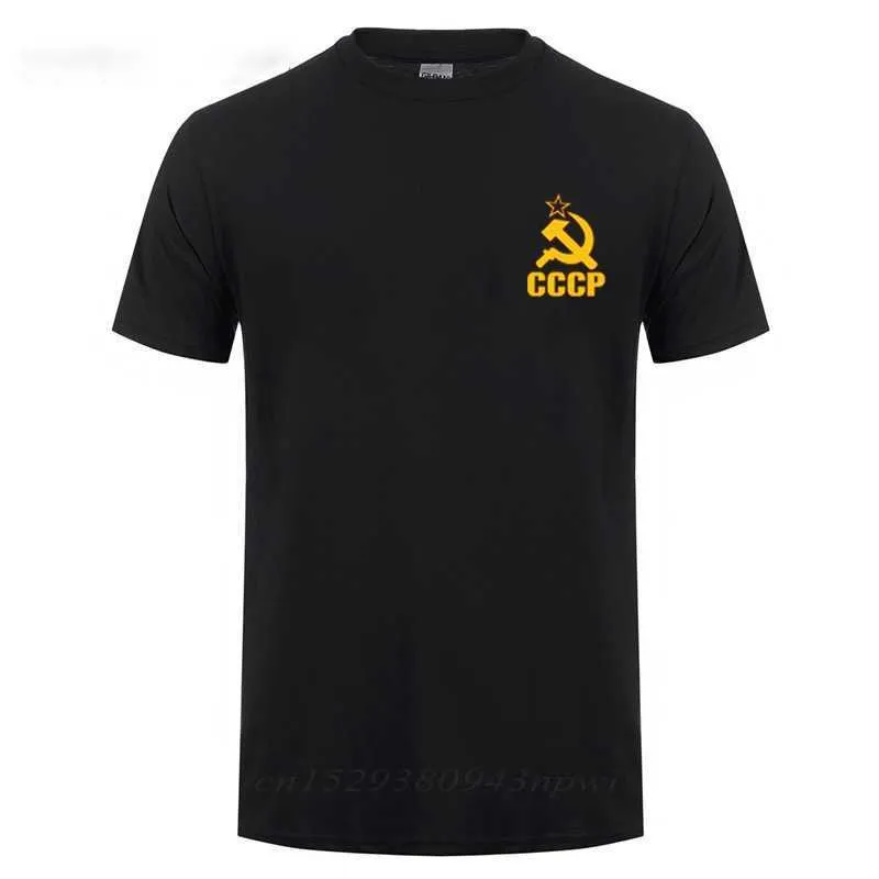 Sovjet Flag Hammer Sickle Kommunist Kommunism CCCP Armé T-shirt Män Sovjon KGB Moskva Ryssland T-tröja Camiseta 210629