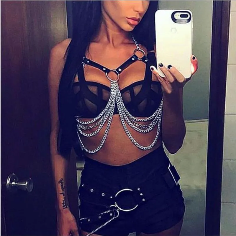 Goth Leather Body Harness Chain Bra Top With Punk Fashion Accessories For  Girls Metal Waist Belt, Camisoles & Tanks, And Body Armor From Lizhirou,  $30.15