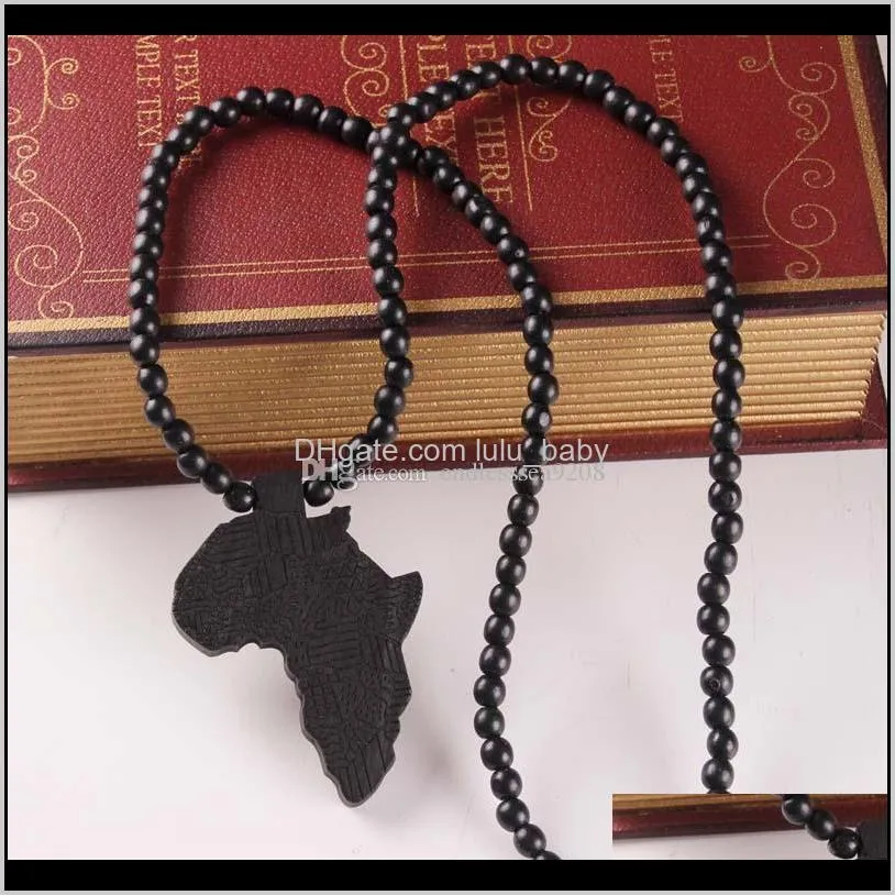 wooden map of africa pendant necklaces wood beads beaded chains for women & men hip hop jewelry gift