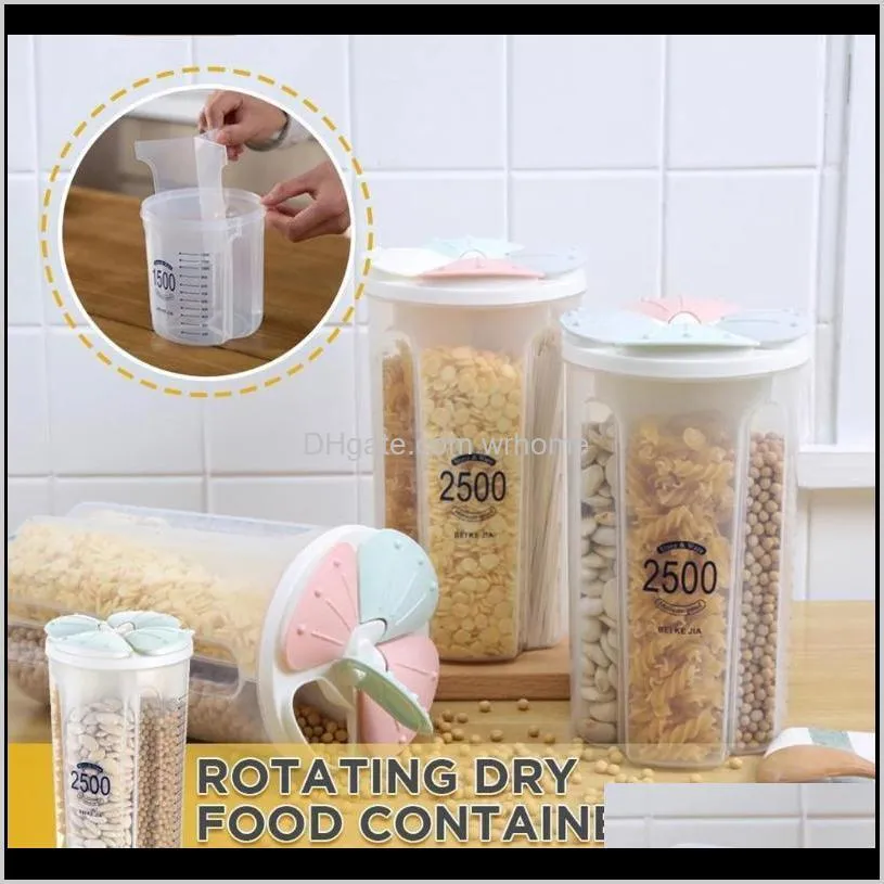 Plastic Storage Box Airtight Container With Pour Lids Kitchen Cereals Bottles Rice Beans Jar Dried Grains Tank #T2P & Jars