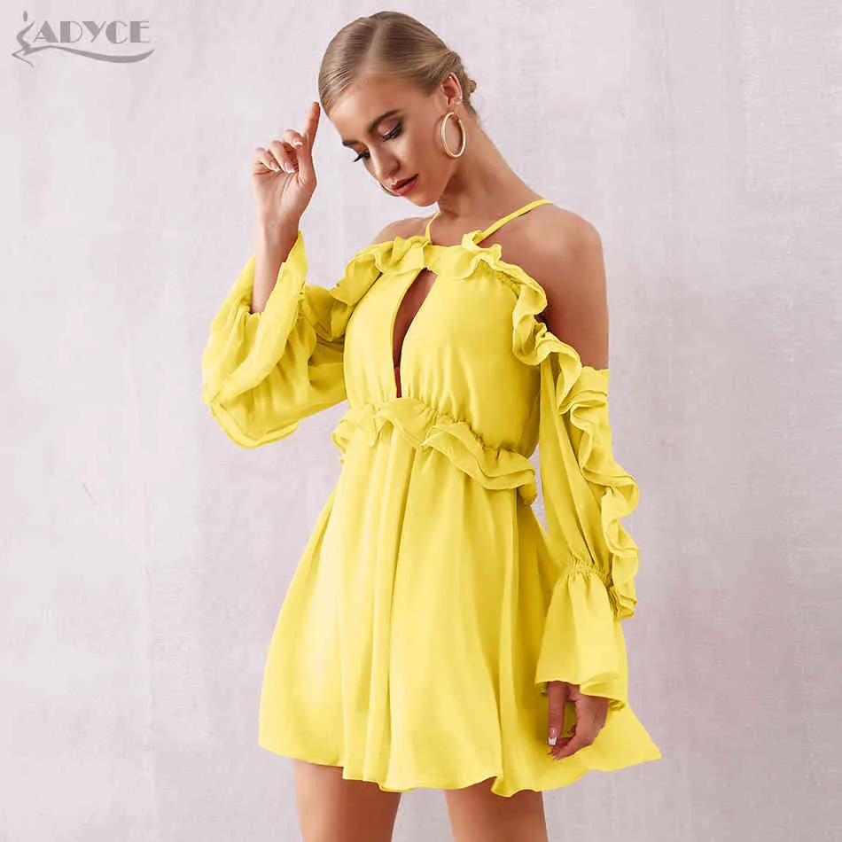 Winter Women Mini Celebrity Evening Party Dress Sexig Hollow Out Off Shoulder Spaghetti Strap Ruffles Club Dresses 210423