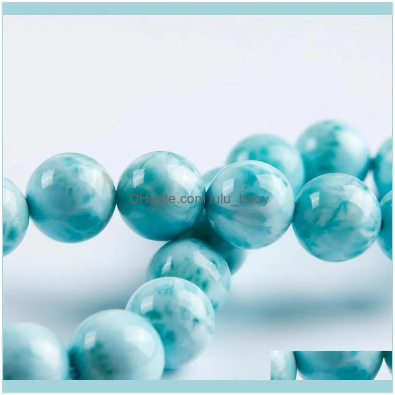 Beaded, Strands 11mm Genuine Blue Natural Larimar Bracelet Women Female Stretch Crystal Round Bead Drop 1