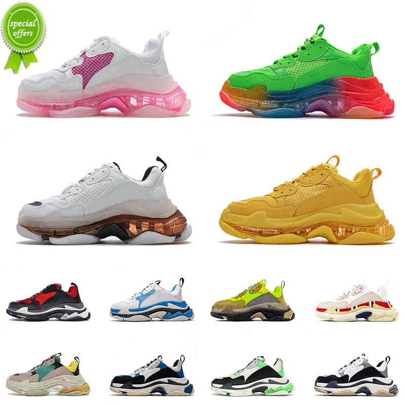 36-45 2021 Casual Kadın Erkek Baba Ayakkabı Paris 17FW Üçlü S Temizle Sole Sneakers Luxurys Tasarımcılar Ayakkabı Vintage Parça Açık Tenis Kristal Dipler
