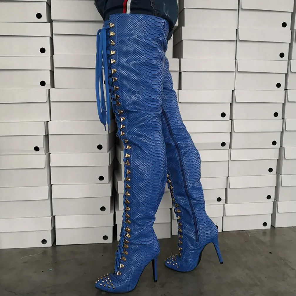 Handmade Womens Stiletto High Heels Thigh high Boots Real Photos Crisscross Lace up Pole dance Club Over Knee Boots Evening Fashion Winter Shoes D403