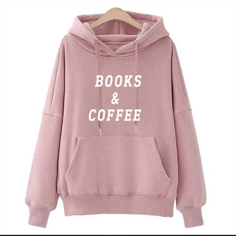 Fashion Books & Coffee Print Kawaii Streetwear Sweatshirts Hoodies Youth Frauen Autumn Winter for Women Hip Hop Pullovers Shirts Y0820