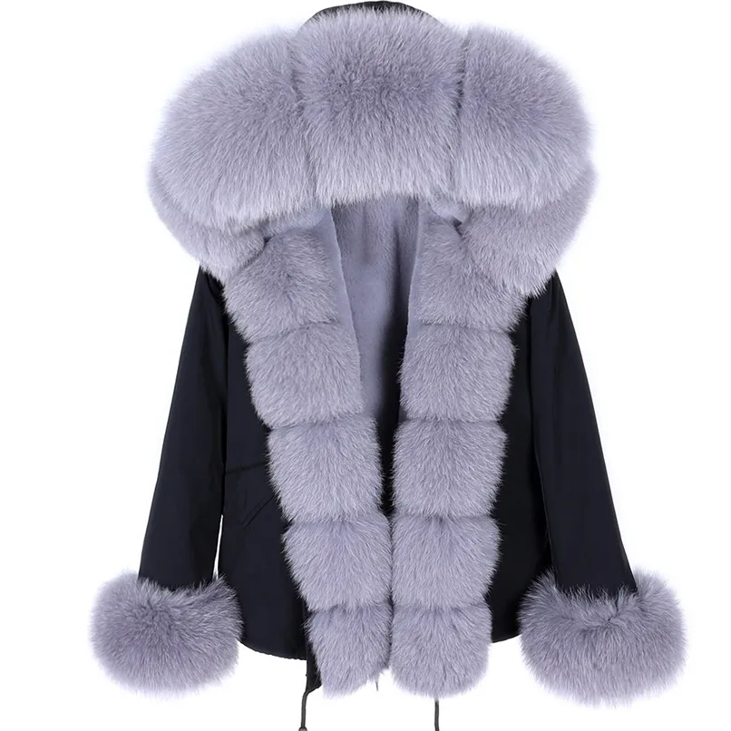 Maomaokong Parka Vinterjacka Kvinnor Real Fur Coat Big Natural Raccoon Fur Hood Tjock Varm Kort Parkas Streetwear 211019