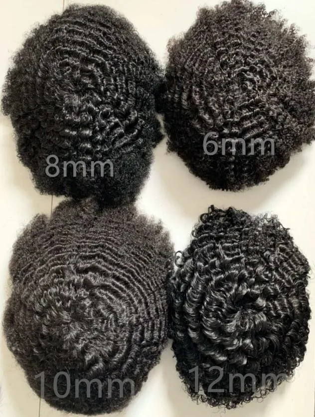 Perruque pour homme 4 mm Afro Kinky Curl Full Lace Toupee Unité masculine Indien Vierge Remy Remplacement de cheveux humains pour hommes noirs Livraison express
