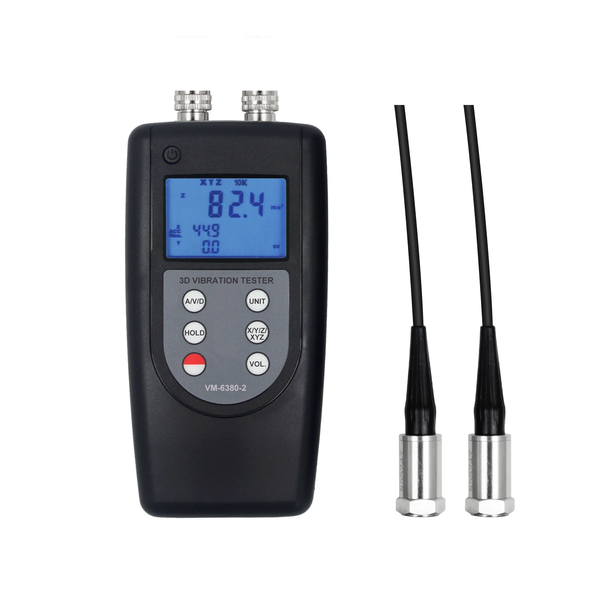 3D-vibratiemeter Tester Digitale vibrater VM-6380-2 met 2 piëzo-elektrische transducers