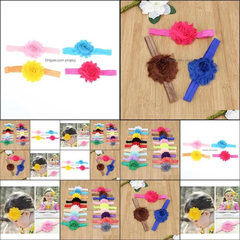 18pcs/lot Cute Kids Girls Solid Color Elastic Band Flower Headband Hair Band Accessories Summer Style