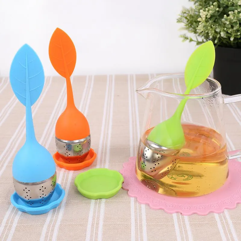 Silicone Tea Infuser Leaf Make Tea Bag Filter Strainer With Drop Tray Stainless Steel Tea Strainers HH7-1978