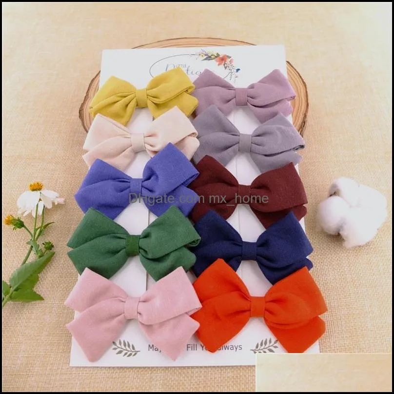 Hair Accessories Set Of 10 Baby Girls Linen Bow Fully Lined Clips Barrettes Toddler Kids Women Hairbow Hairgrips Bows