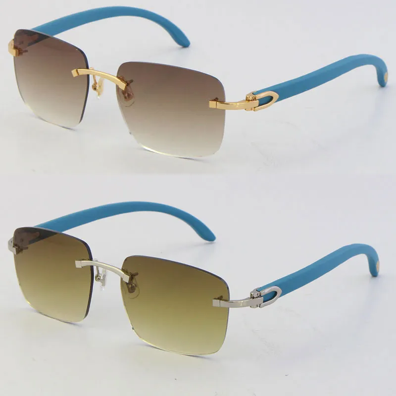 Wooden With C Decoration Glasses 18K Gold NEW Blue Wood Rimless Sunglasses Unisex Ornamental Light color lens driving Fashion Accessories Eyewear Size:54-18-140mm