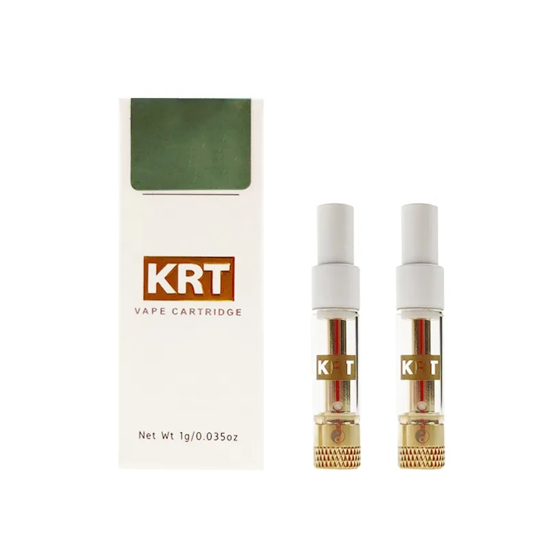 Hot KRT Cartridge 0.8ml 1.0ml KRT Vape Carts Glass Ceramic Gold White Top With Packaging Box 510