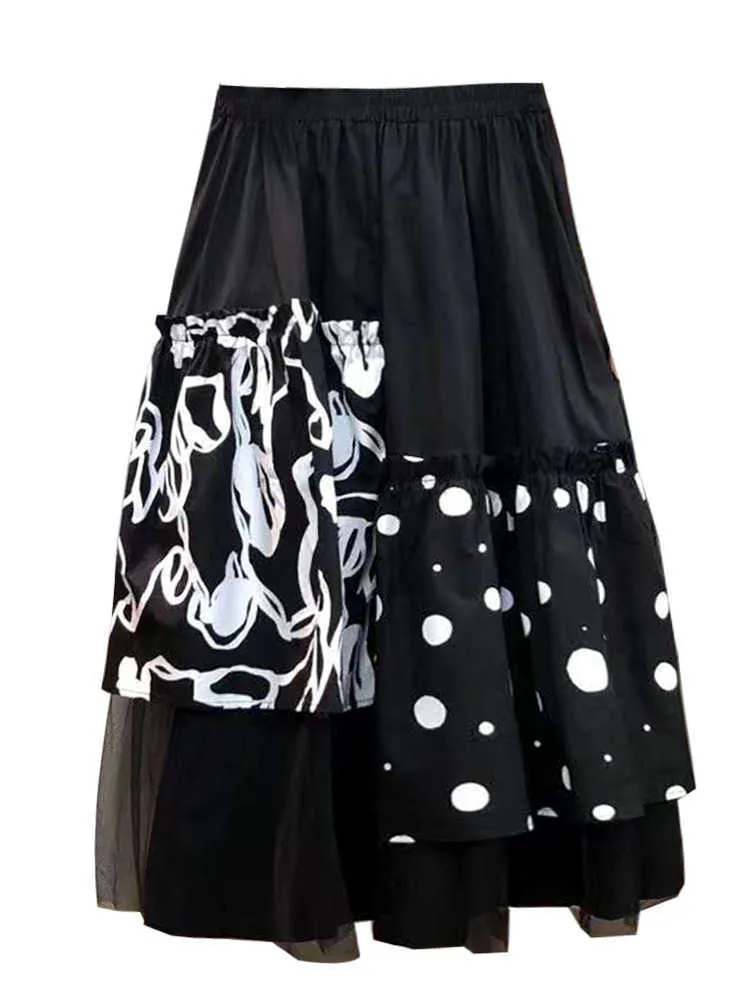 Vanovich oregelbunden sommarutskriftstygn mesh hög midja vild casual kjolar kvinnlig 210615