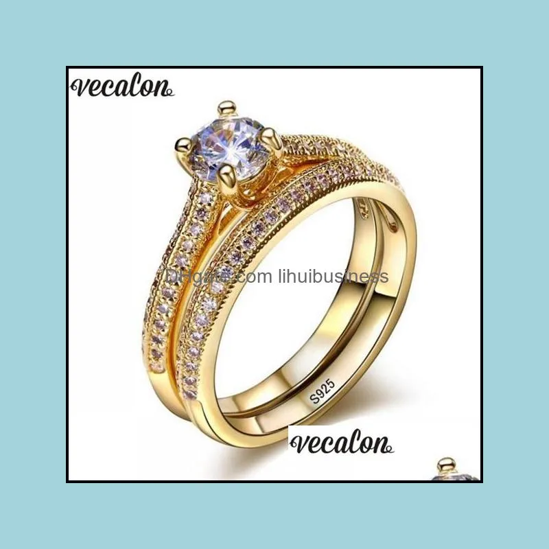 Solitaire ring ringar smycken vecalon 3 färger älskare set 5a zircon cz guld fylld 925 sier engagemang bröllop band för kvinnor brud y1124 dr