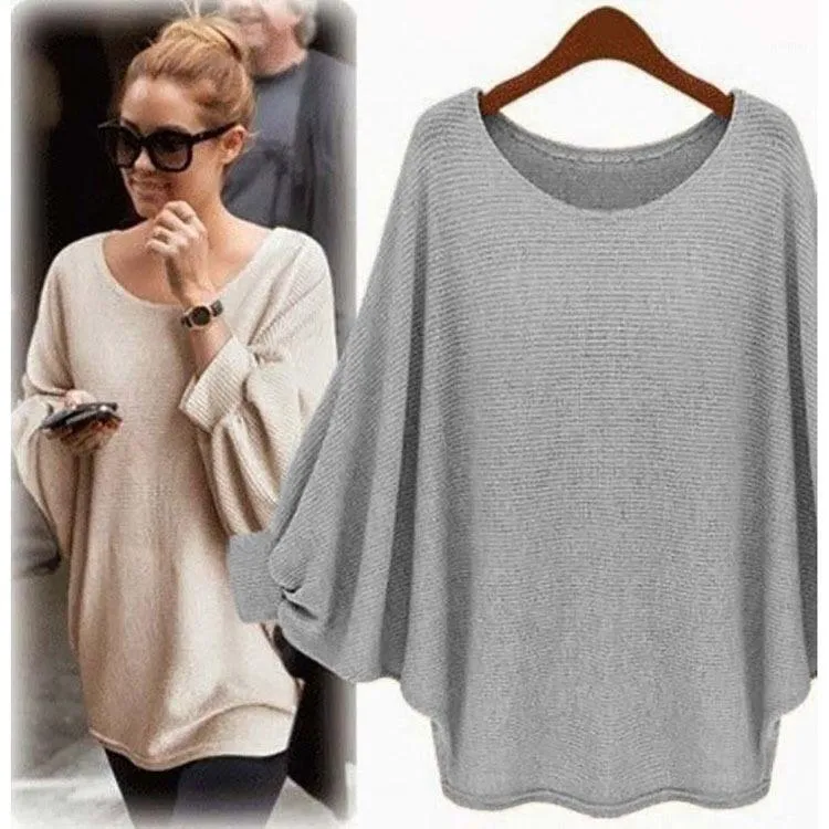 Großhandel-2021 Frühling Mode Pullover Damen Solide Strick Pullover Frauen Lose Beiläufige Tops Batwing Langarm Pullover