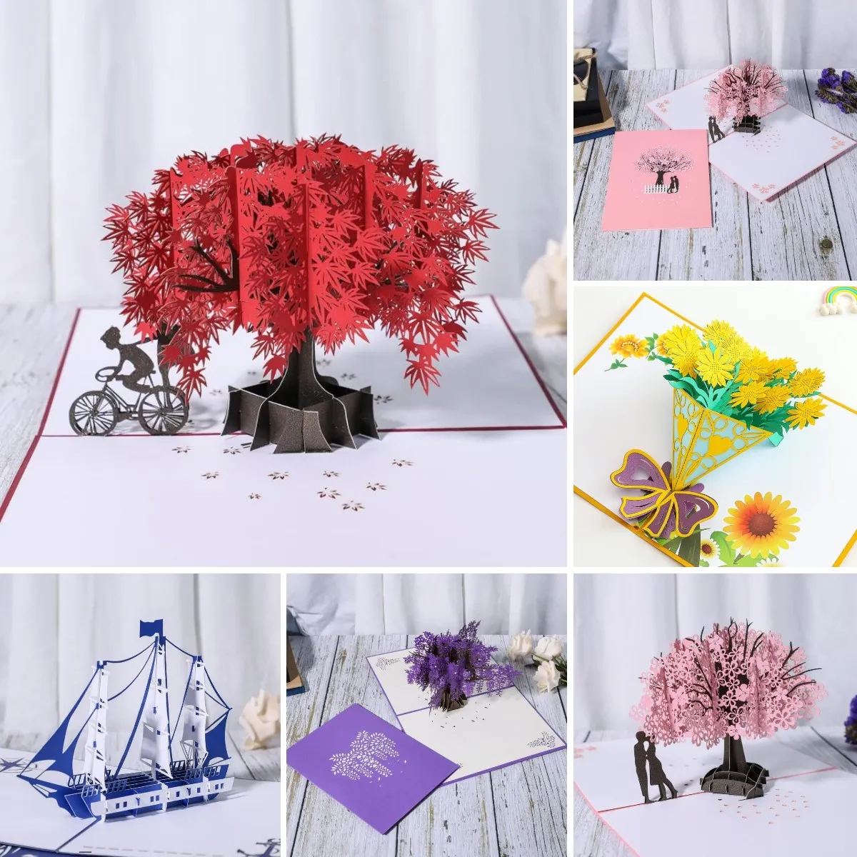 3D всплывающие поздравительные открытки годовщины для подруги Валентина день с днем ​​рождения днем ​​рождения дерево кленовые лист поздравительные открытки вечеринка