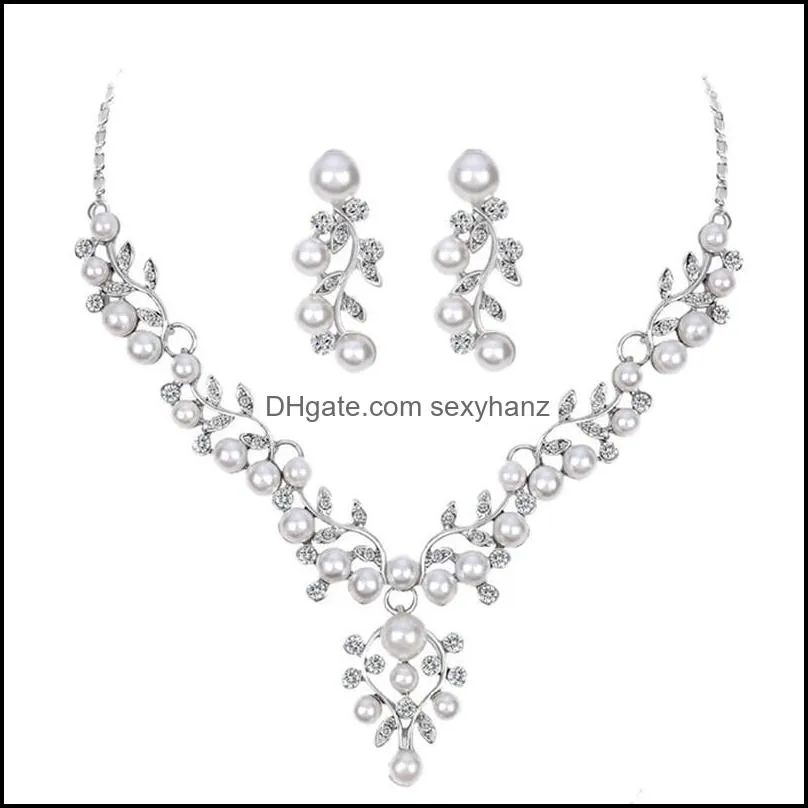 Earrings & Necklace Imitation Pearl Short Jewelry Set Prom Party Accessory