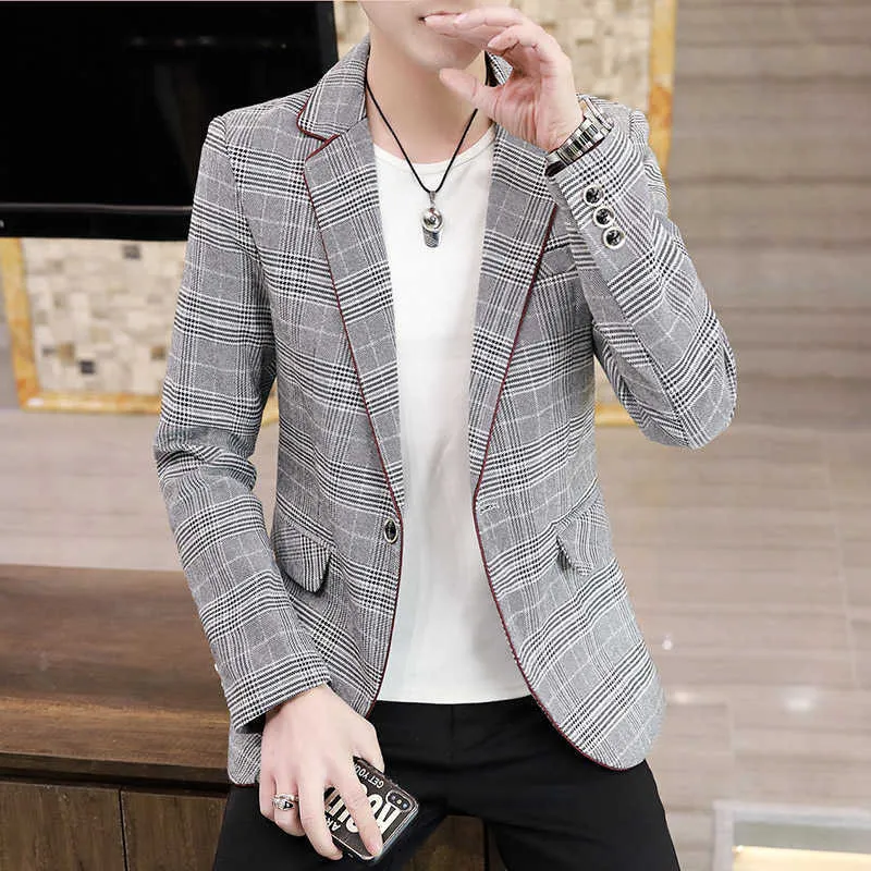 Mens slim fit deals plaid blazer