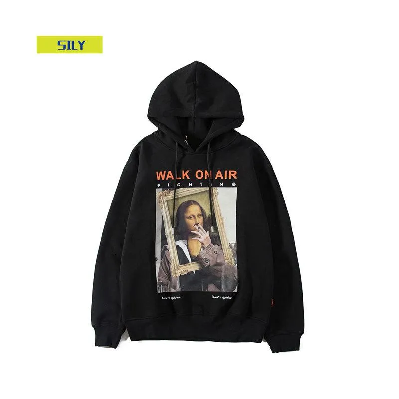 Herenhoodies Sweatshirts Grappige Mona Lisa Rokende Print Fleece Pullover Hooded Harajuku Hip Hop Streetwear Hoodie Casual Tops