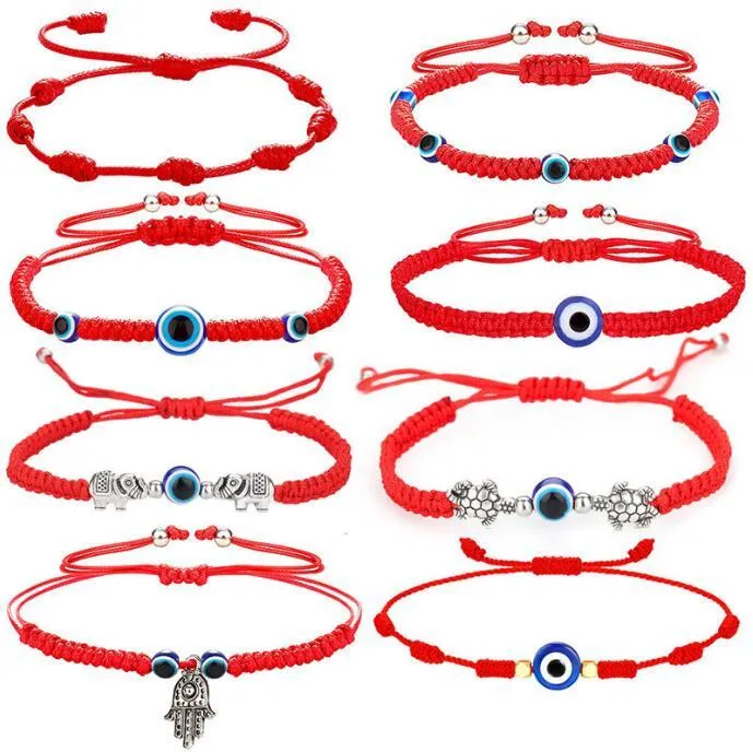 2022 nouveaux bracelets porte-bonheur chanceux rouge chaîne bleu turc mauvais œil pendentif Bracelet bijoux pour femmes en gros